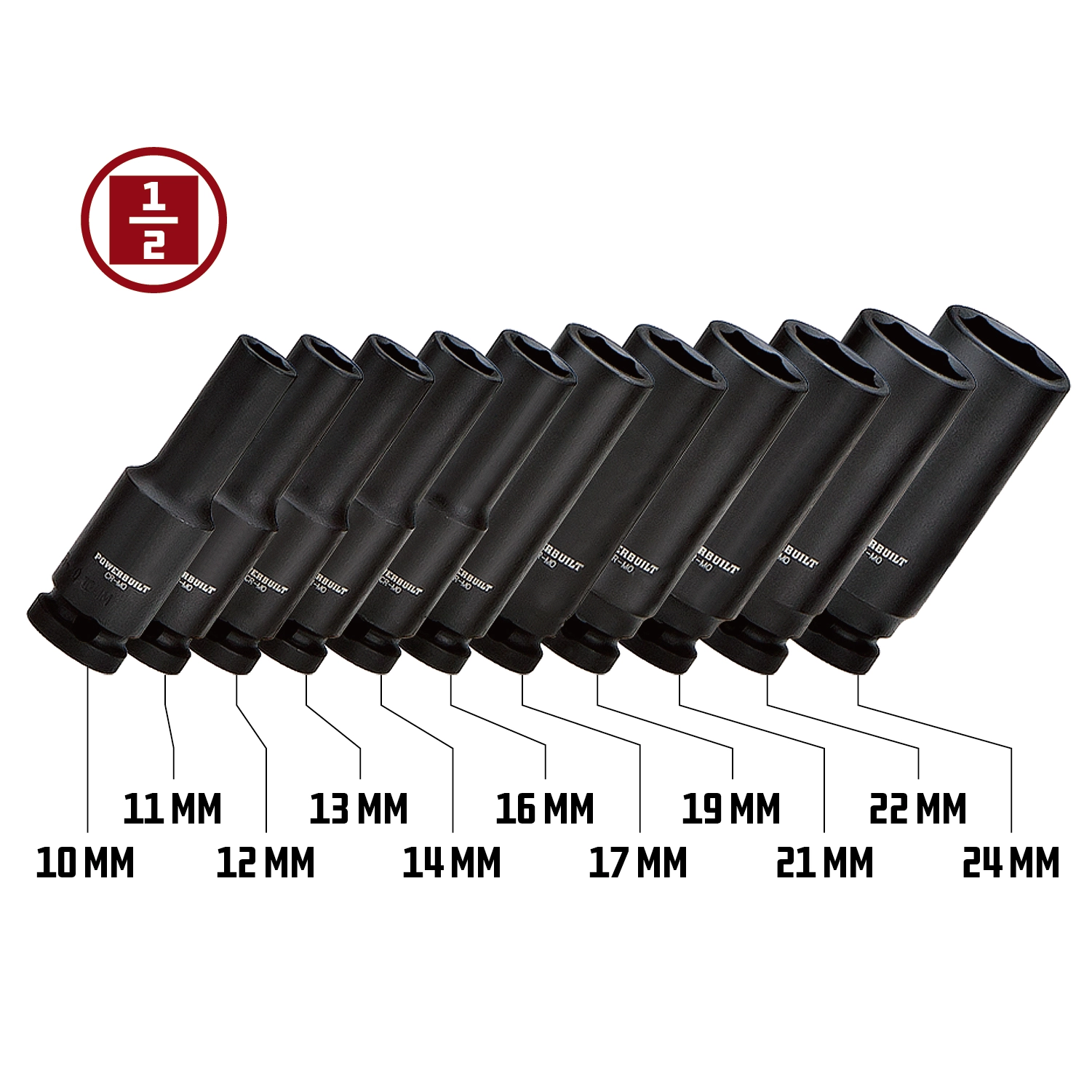 Powerbuilt 11 Piece 1/2 Inch Drive 6 Point Metric Deep Impact Socket Set - 647048 6 Powerbuilt 11 Piece 1/2 Inch Drive 6 Point Metric Deep Impact Socket Set - 647048 - Image 6