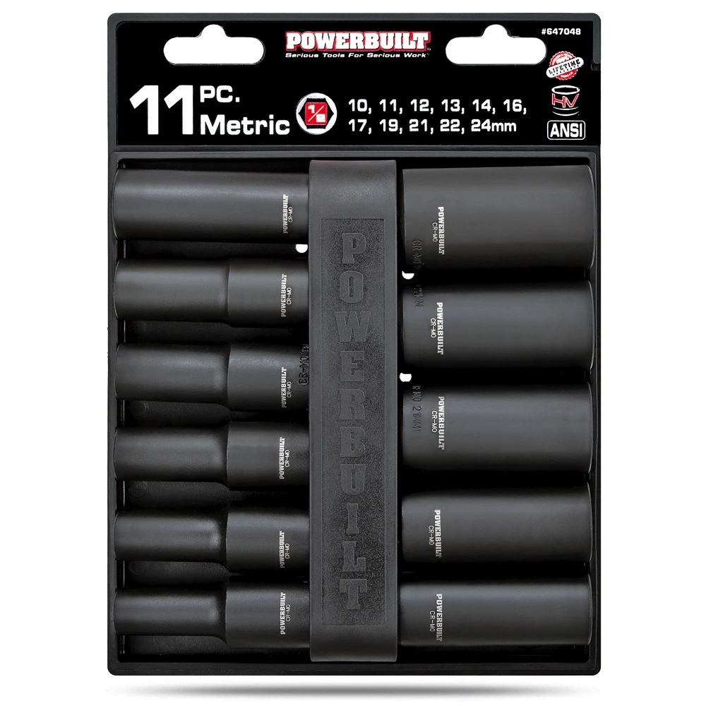 Powerbuilt 11 Piece 1/2 Inch Drive 6 Point Metric Deep Impact Socket Set - 647048 5 Powerbuilt 11 Piece 1/2 Inch Drive 6 Point Metric Deep Impact Socket Set - 647048 - Image 5