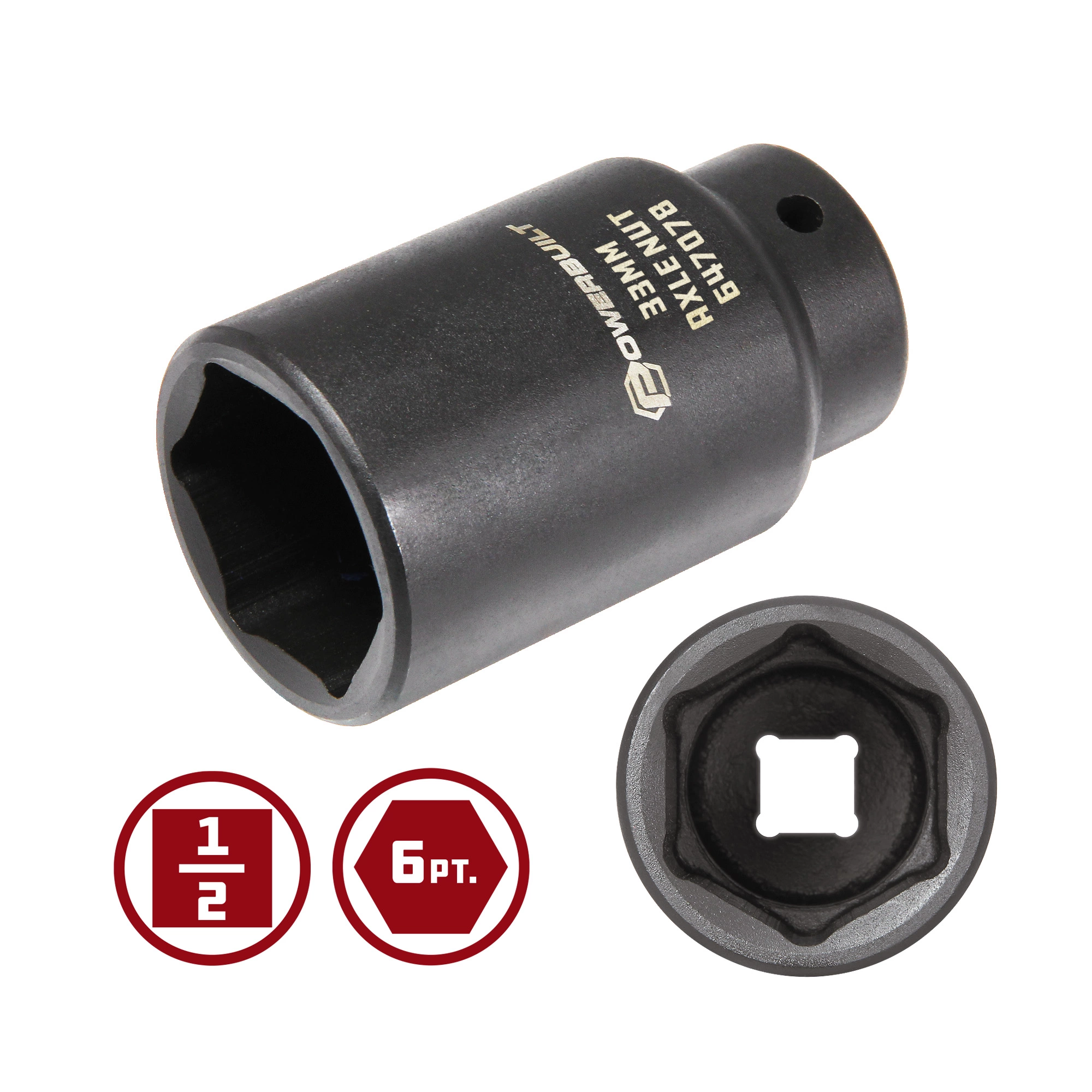 Powerbuilt 1/2 in. Dr. 33mm Axle Nut Socket - 647078 3 Powerbuilt 1/2 in. Dr. 33mm Axle Nut Socket - 647078 - Image 3