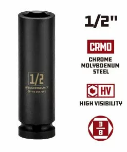 Powerbuilt 3/8 in. Drive x 1/2 in. 6 Point Deep Well Impact Socket - 647141 -Hot Sale Powerbuilt Shop 647141 1 220in 02