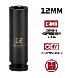 Powerbuilt 3/8 in. Drive x 12 mm 6 Point Deep Well Impact Socket - 647146 9 Powerbuilt 3/8 in. Drive x 12 mm 6 Point Deep Well Impact Socket - 647146 -Hot Sale Powerbuilt Shop 647146 12mm 02