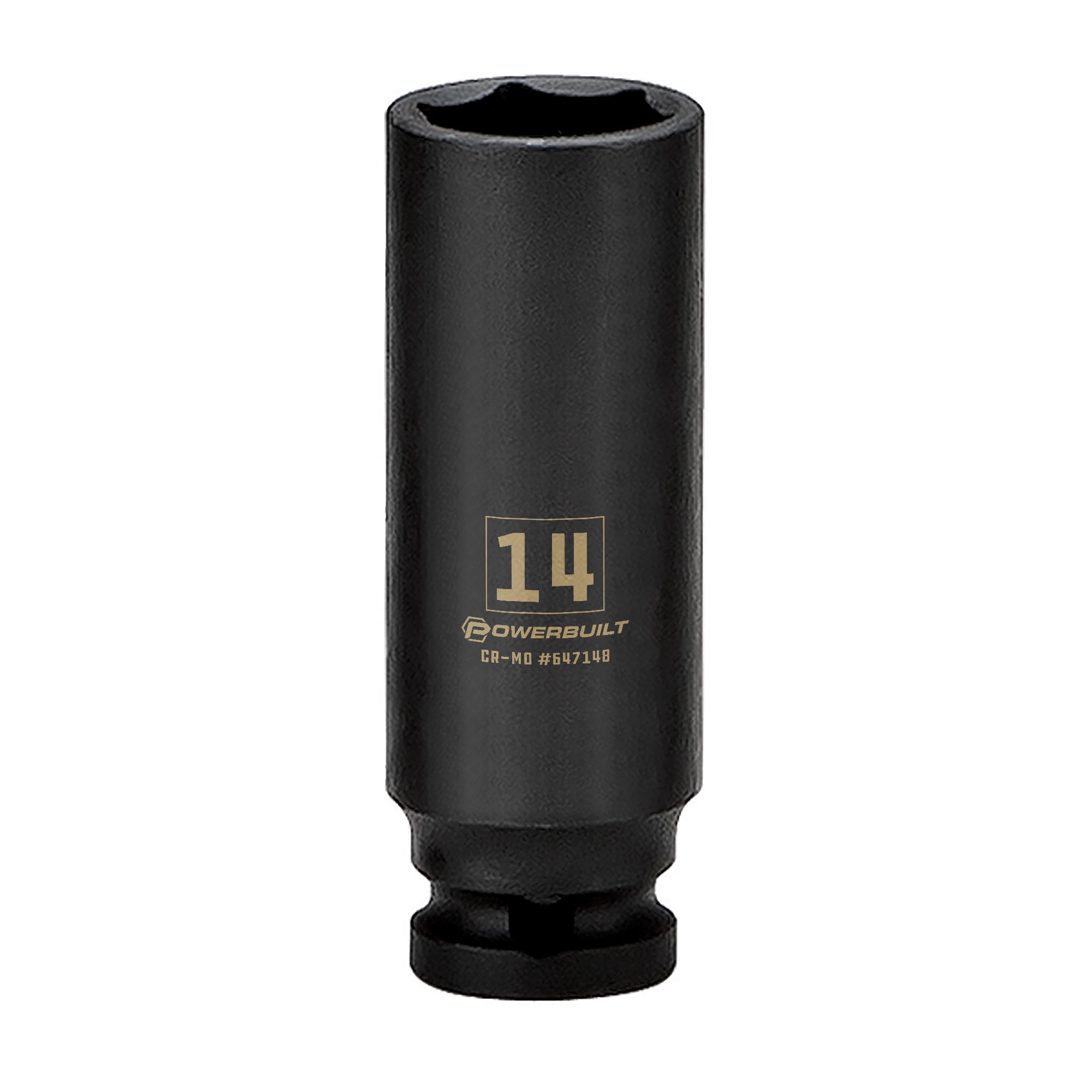 Powerbuilt 3/8 in. Drive x 14 mm 6 Point Deep Well Impact Socket - 647148 1 Powerbuilt 3/8 in. Drive x 14 mm 6 Point Deep Well Impact Socket - 647148