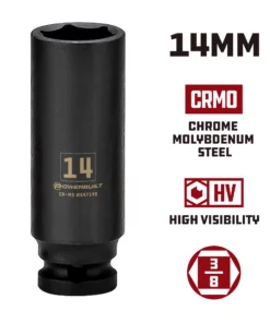 Powerbuilt 3/8 in. Drive x 14 mm 6 Point Deep Well Impact Socket - 647148 9 Powerbuilt 3/8 in. Drive x 14 mm 6 Point Deep Well Impact Socket - 647148 -Hot Sale Powerbuilt Shop 647148 14mm 02
