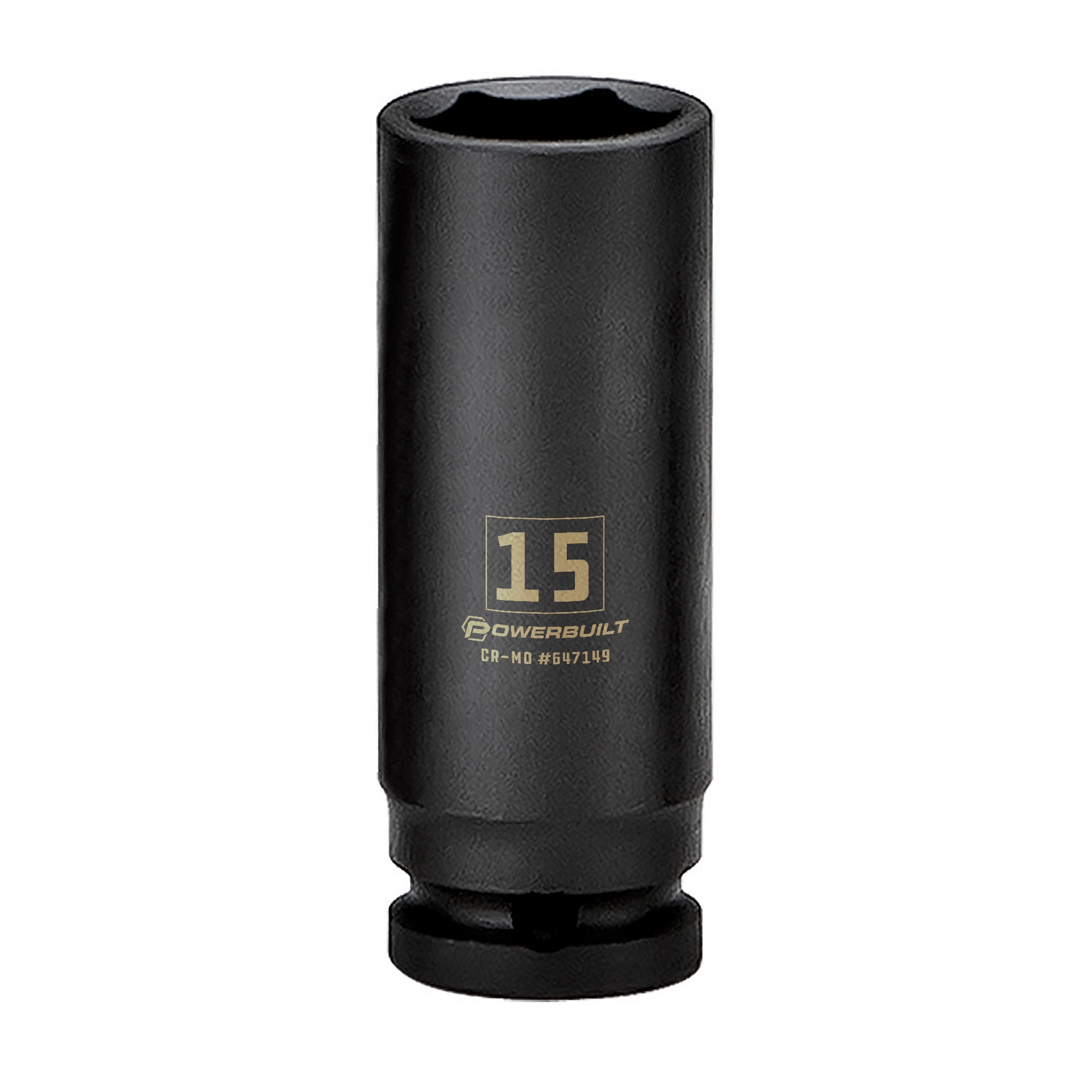 Powerbuilt 3/8 in. Drive x 15 mm 6 Point Deep Well Impact Socket - 647149 1 Powerbuilt 3/8 in. Drive x 15 mm 6 Point Deep Well Impact Socket - 647149