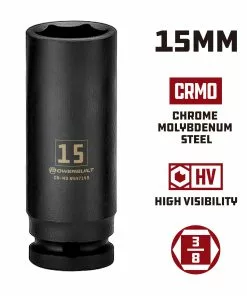 Powerbuilt 3/8 in. Drive x 15 mm 6 Point Deep Well Impact Socket - 647149 9 Powerbuilt 3/8 in. Drive x 15 mm 6 Point Deep Well Impact Socket - 647149 -Hot Sale Powerbuilt Shop 647149 15mm 02