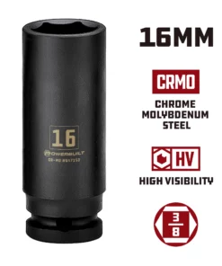 Powerbuilt 3/8 in. Drive x 16 mm 6 Point Deep Well Impact Socket - 647150 9 Powerbuilt 3/8 in. Drive x 16 mm 6 Point Deep Well Impact Socket - 647150 -Hot Sale Powerbuilt Shop 647150 16mm 02