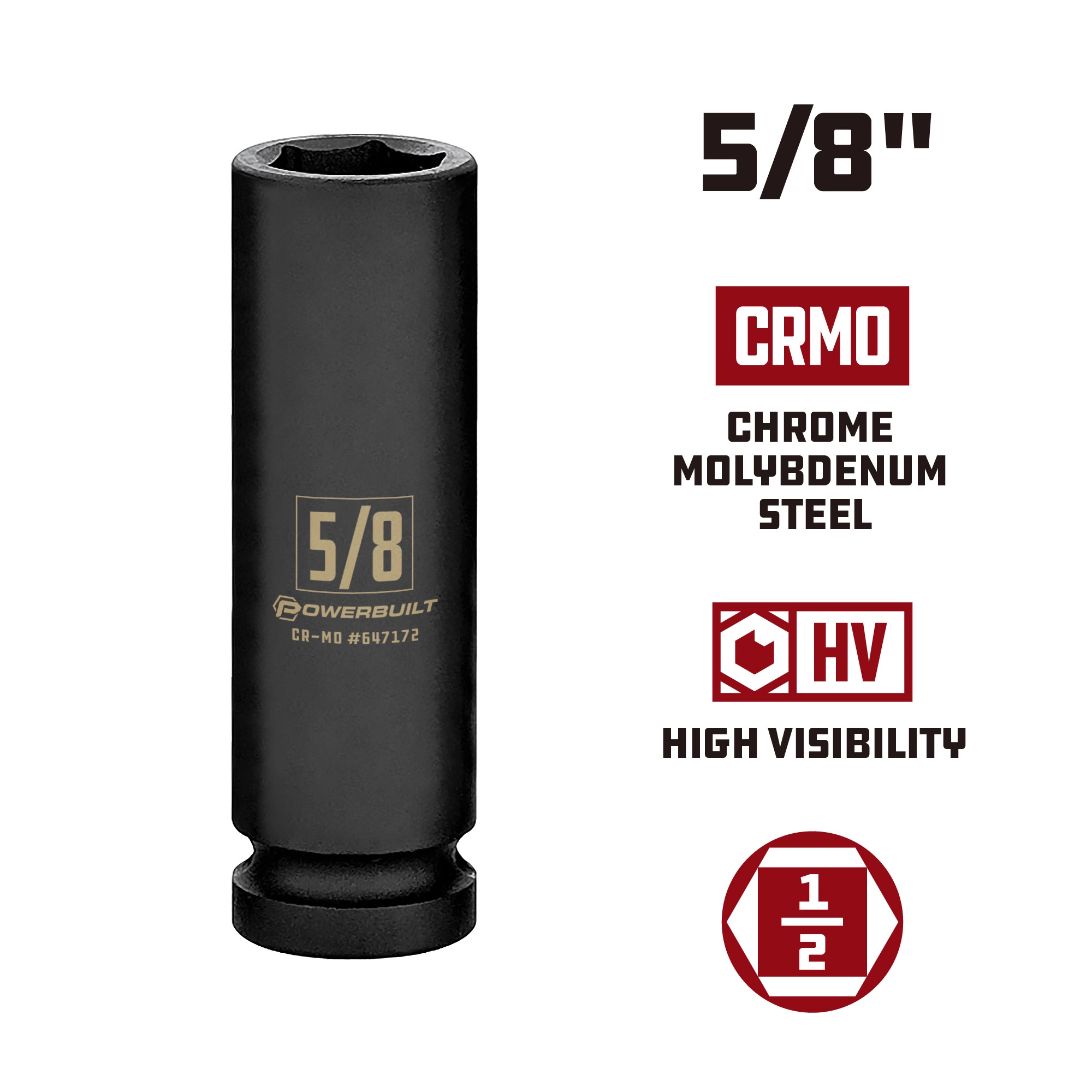 Powerbuilt 1/2 Inch Drive x 5/8 Inch 6 Point Deep Impact Socket - 647172 3 Powerbuilt 1/2 Inch Drive x 5/8 Inch 6 Point Deep Impact Socket - 647172 - Image 3
