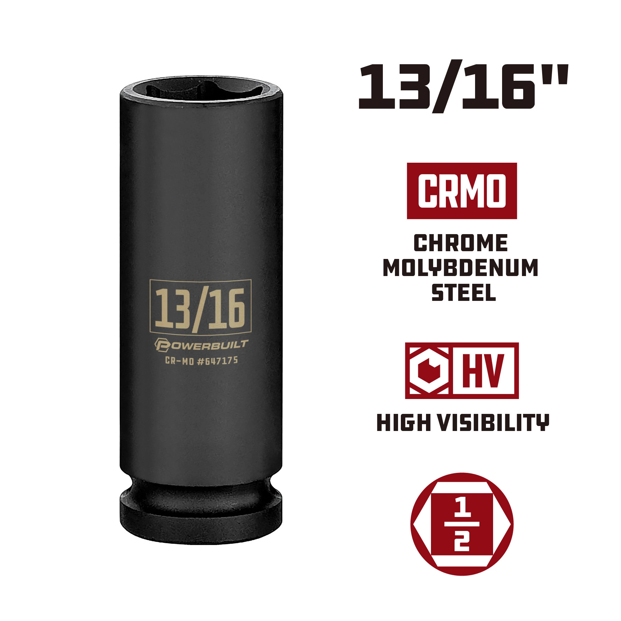 Powerbuilt 1/2 Inch Drive x 13/16 Inch 6 Point Deep Impact Socket - 647175 3 Powerbuilt 1/2 Inch Drive x 13/16 Inch 6 Point Deep Impact Socket - 647175 - Image 3