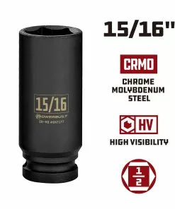 Powerbuilt 1/2 Inch Drive x 15/16 Inch 6 Point Deep Impact Socket - 647177 -Hot Sale Powerbuilt Shop 647177 15 1620in 02
