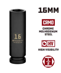 Powerbuilt 1/2 Inch Drive x 16 MM 6 Point Deep Impact Socket - 647185 -Hot Sale Powerbuilt Shop 647185 16mm 02