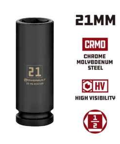 Powerbuilt 1/2 Inch Drive x 21 MM 6 Point Deep Impact Socket - 647189 9 Powerbuilt 1/2 Inch Drive x 21 MM 6 Point Deep Impact Socket - 647189 -Hot Sale Powerbuilt Shop 647189 21mm 02