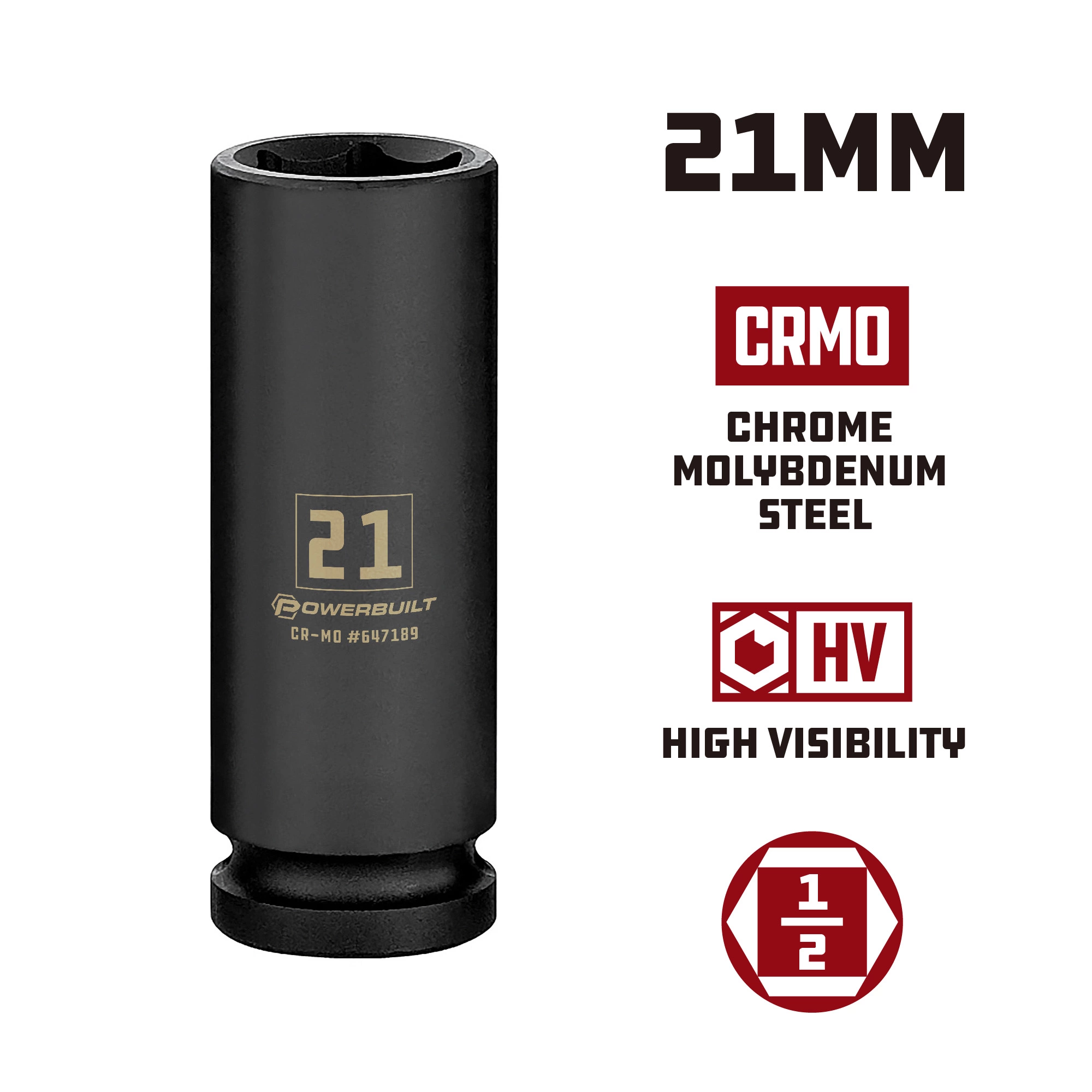 Powerbuilt 1/2 Inch Drive x 21 MM 6 Point Deep Impact Socket - 647189 5 Powerbuilt 1/2 Inch Drive x 21 MM 6 Point Deep Impact Socket - 647189 - Image 5