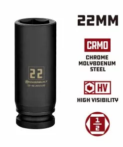 Powerbuilt 1/2 Inch Drive x 22 MM 6 Point Deep Impact Socket - 647190 -Hot Sale Powerbuilt Shop 647190 22mm 02