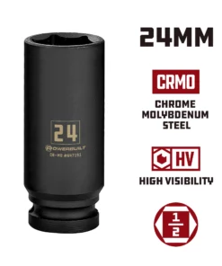 Powerbuilt 1/2 Inch Drive x 24 MM 6 Point Deep Impact Socket - 647191 -Hot Sale Powerbuilt Shop 647191 24mm 02
