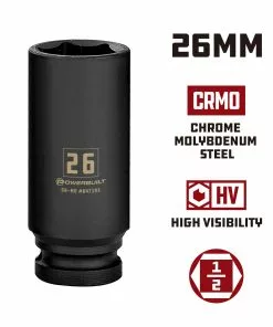 Powerbuilt 1/2 Inch Drive x 26 MM 6 Point Deep Impact Socket - 647193 -Hot Sale Powerbuilt Shop 647193 26mm 02