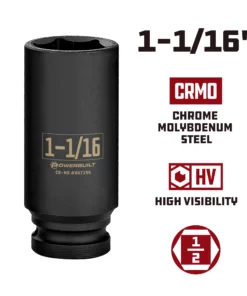 Powerbuilt 1/2 Inch Drive x 1-1/16 Inch 6 Point Deep Impact Socket - 647194 9 Powerbuilt 1/2 Inch Drive x 1-1/16 Inch 6 Point Deep Impact Socket - 647194 -Hot Sale Powerbuilt Shop 647194 1 1 1620in 02