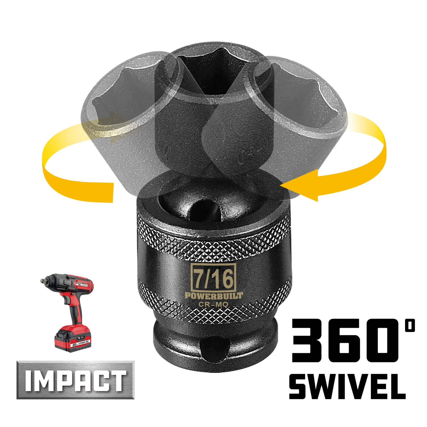 Powerbuilt 1/4" Drive 6 Pt. SAE Universal Impact Socket 7/16" - 647213 3 Powerbuilt 1/4" Drive 6 Pt. SAE Universal Impact Socket 7/16" - 647213 - Image 3