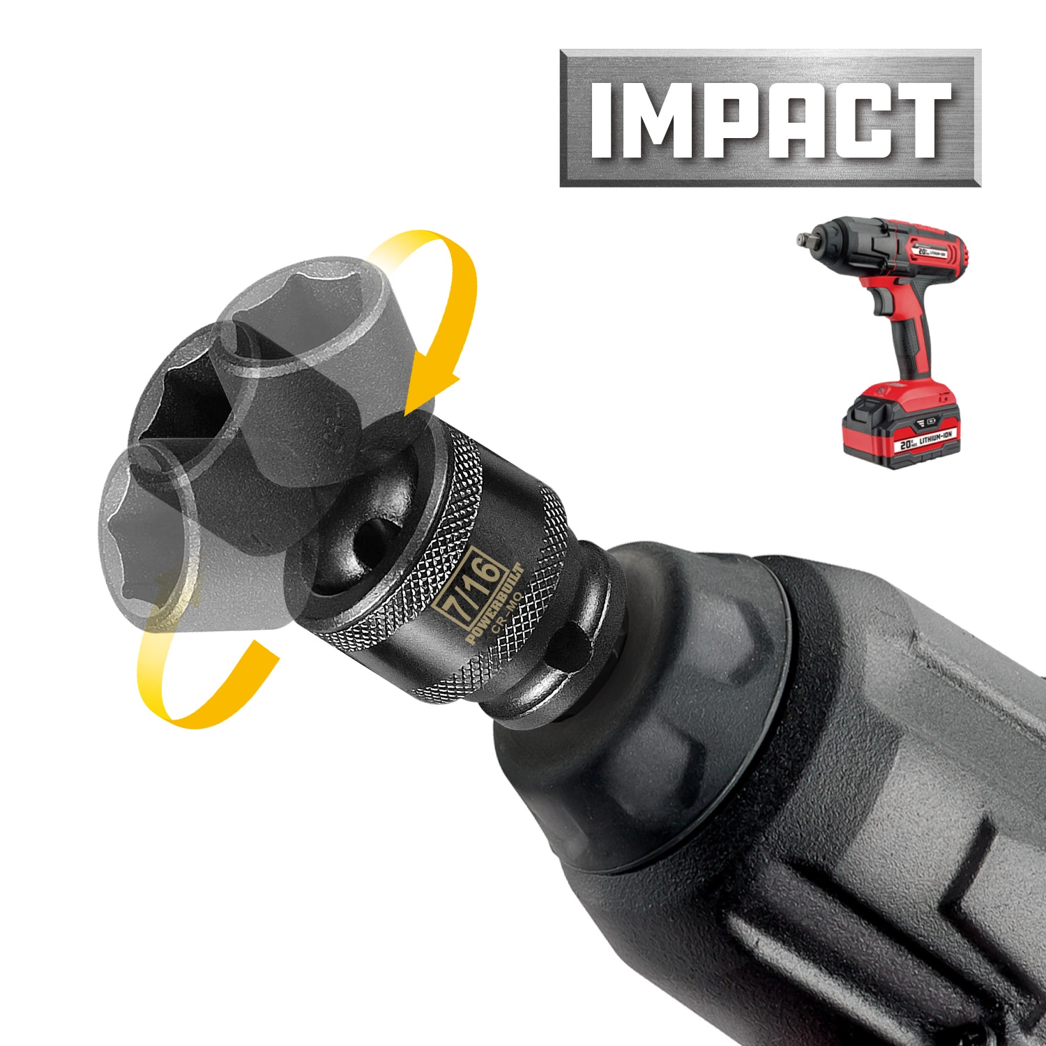 Powerbuilt 1/4" Drive 6 Pt. SAE Universal Impact Socket 7/16" - 647213 4 Powerbuilt 1/4" Drive 6 Pt. SAE Universal Impact Socket 7/16" - 647213 - Image 4