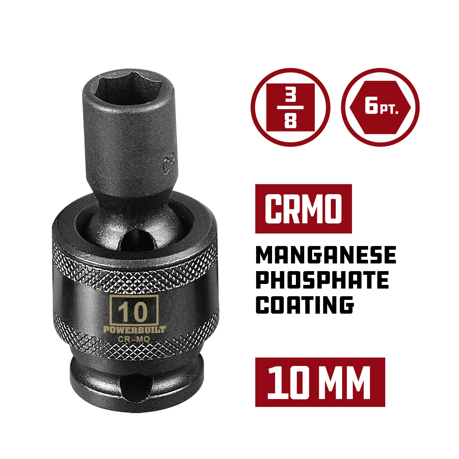 Powerbuilt 3/8 in. Drive 6 Point Metric Universal Impact Socket 10mm - 647223 2 Powerbuilt 3/8 in. Drive 6 Point Metric Universal Impact Socket 10mm - 647223 - Image 2