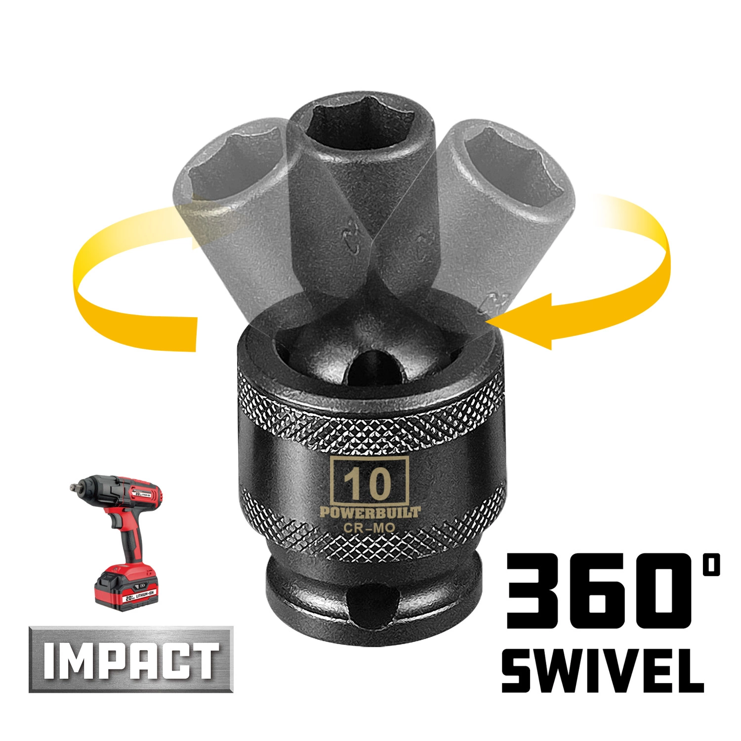 Powerbuilt 3/8 in. Drive 6 Point Metric Universal Impact Socket 10mm - 647223 3 Powerbuilt 3/8 in. Drive 6 Point Metric Universal Impact Socket 10mm - 647223 - Image 3