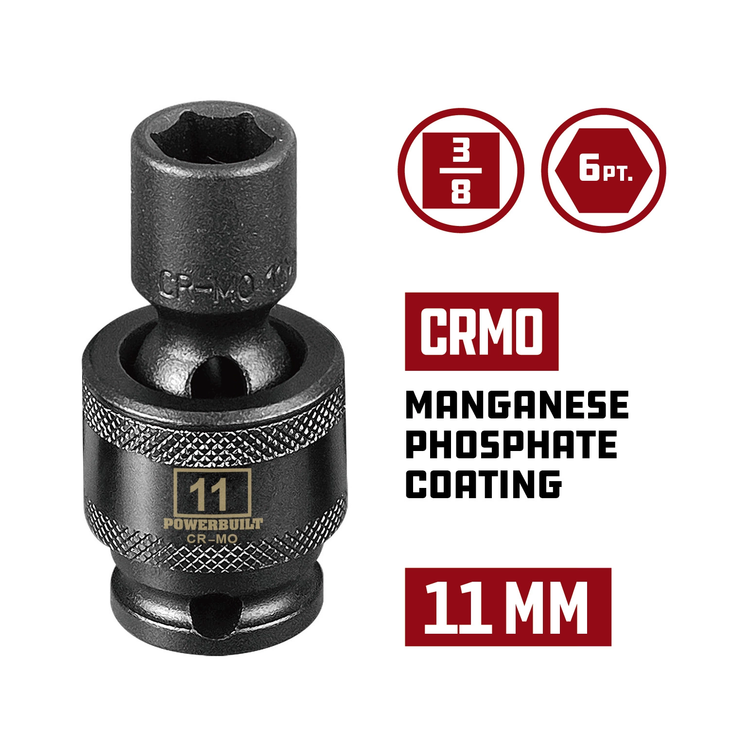 Powerbuilt 3/8-Inch Drive 6 Point Metric Universal Impact Socket 11mm - 647224 2 Powerbuilt 3/8-Inch Drive 6 Point Metric Universal Impact Socket 11mm - 647224 - Image 2