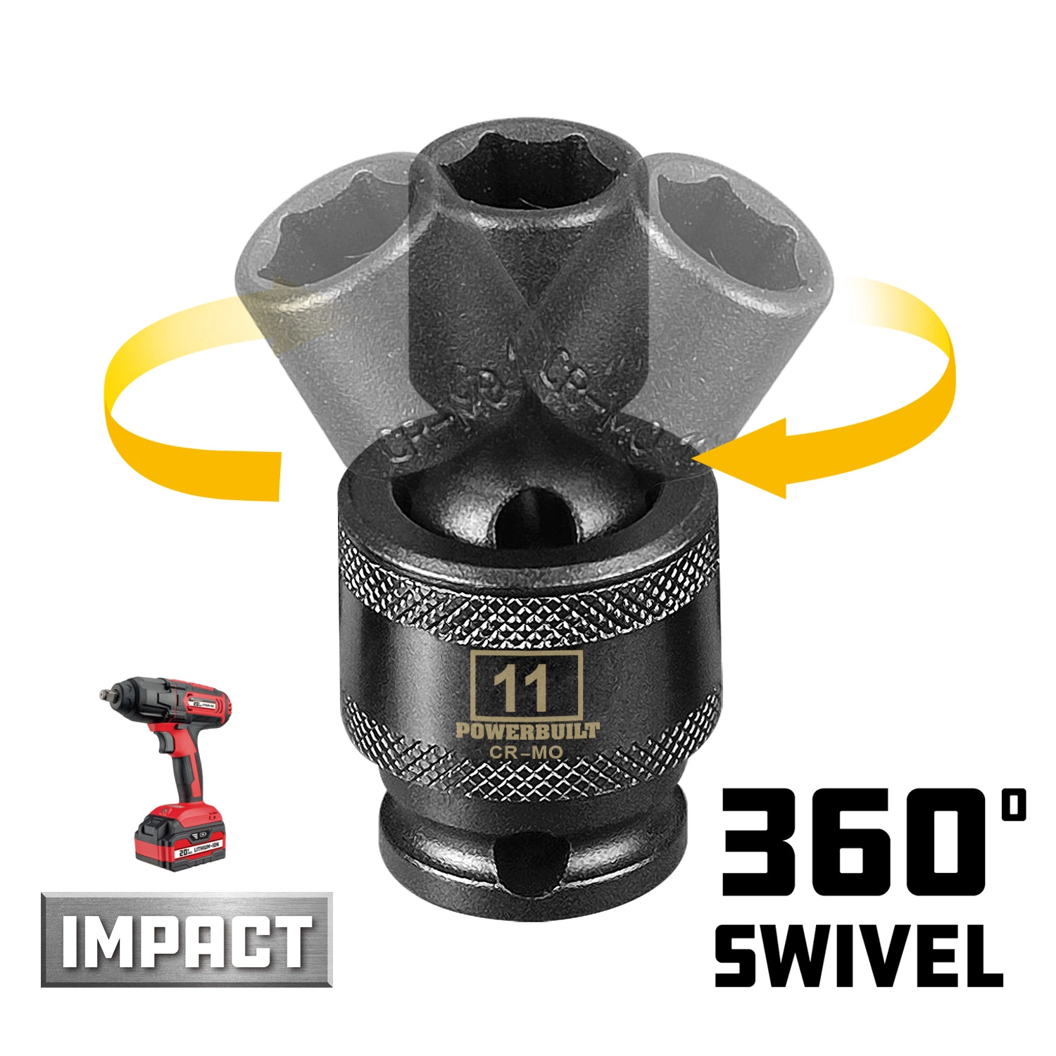 Powerbuilt 3/8-Inch Drive 6 Point Metric Universal Impact Socket 11mm - 647224 3 Powerbuilt 3/8-Inch Drive 6 Point Metric Universal Impact Socket 11mm - 647224 - Image 3