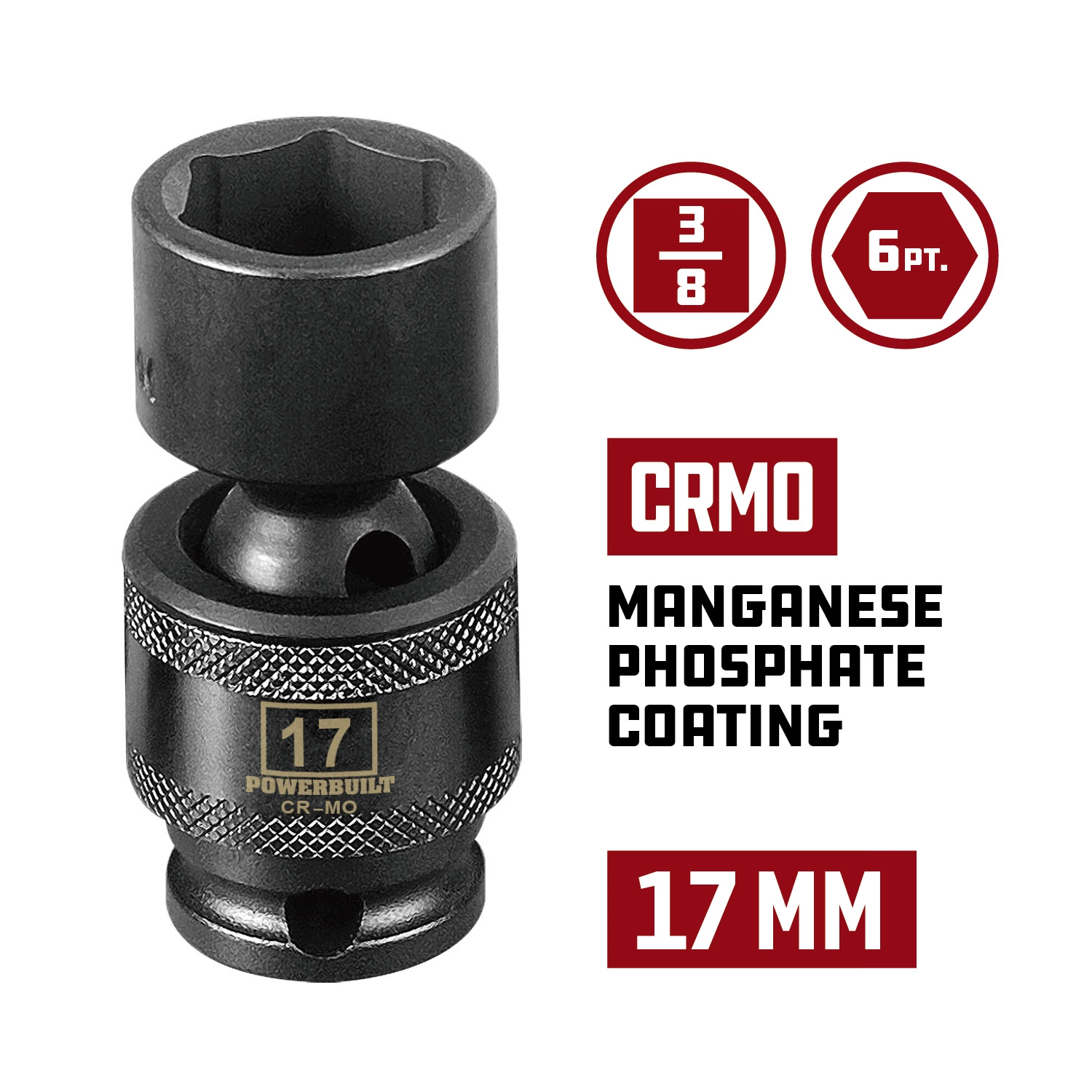 Powerbuilt 3/8-Inch Drive 6 Point Metric Universal Impact Socket 17mm - 647228 2 Powerbuilt 3/8-Inch Drive 6 Point Metric Universal Impact Socket 17mm - 647228 - Image 2