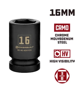 Powerbuilt 3/8 in. Drive x 16 mm 6 Point Impact Socket - 647255 -Hot Sale Powerbuilt Shop 647255 16mm 02