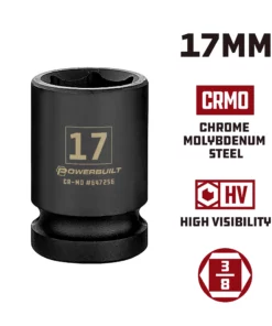 Powerbuilt 3/8 in. Drive x 17 mm 6 Point Impact Socket - 647256 9 Powerbuilt 3/8 in. Drive x 17 mm 6 Point Impact Socket - 647256 -Hot Sale Powerbuilt Shop 647256 17mm 02