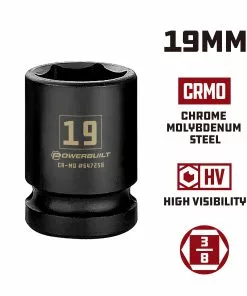 Powerbuilt 3/8 in. Drive x 19 mm 6 Point Impact Socket - 647258 -Hot Sale Powerbuilt Shop 647258 19mm 02