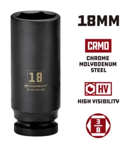 Powerbuilt 3/8 in. Drive x 18 mm 6 Point Deep Well Impact Socket - 647268 9 Powerbuilt 3/8 in. Drive x 18 mm 6 Point Deep Well Impact Socket - 647268 -Hot Sale Powerbuilt Shop 647268 18mm 02