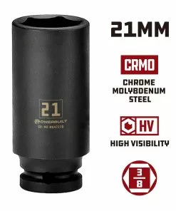 Powerbuilt 3/8 in. Drive x 21 mm 6 Point Deep Well Impact Socket - 647270 -Hot Sale Powerbuilt Shop 647270 21mm 02