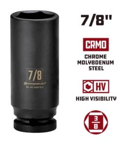Powerbuilt 3/8 in. Drive x 7/8 in. 6 Point Deep Well Impact Socket - 647611 9 Powerbuilt 3/8 in. Drive x 7/8 in. 6 Point Deep Well Impact Socket - 647611 -Hot Sale Powerbuilt Shop 647611 7 820in 02