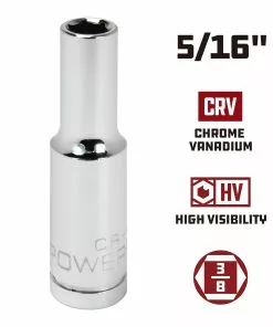 Powerbuilt 3/8 in. Drive x 5/16 in. 6 Point SAE Deep Socket - 648215 -Hot Sale Powerbuilt Shop 648215 5 16 02