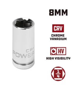 Powerbuilt 1/4 Inch Drive x 8 MM 6 Point Shallow Socket - 648285 -Hot Sale Powerbuilt Shop 648285 8mm 02