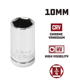 Powerbuilt 1/4 Inch Drive x 10 MM 6 Point Shallow Socket - 648287 9 Powerbuilt 1/4 Inch Drive x 10 MM 6 Point Shallow Socket - 648287 -Hot Sale Powerbuilt Shop 648287 10mm 02