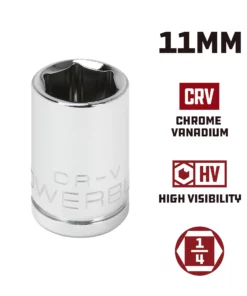 Powerbuilt 1/4 Inch Drive x 11 MM 6 Point Shallow Socket - 648288 -Hot Sale Powerbuilt Shop 648288 11mm 02