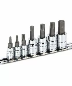 Powerbuilt 7 Pc Torx Bit Socket Set, Star Bit, 1/4" and 3/8" Drive - 648414