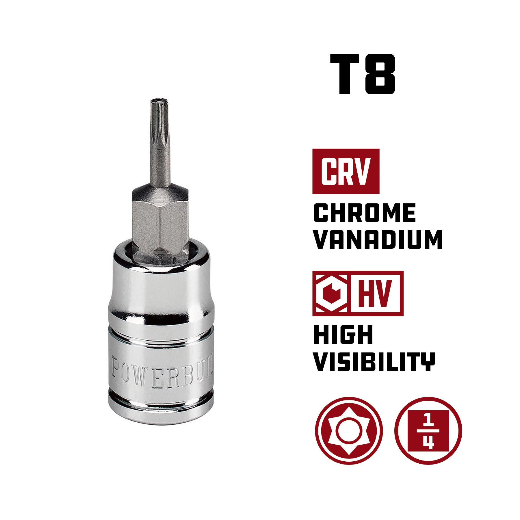 Powerbuilt 1/4 Inch Drive T-8 Tamper Proof Star Bit Socket - 648453 5 Powerbuilt 1/4 Inch Drive T-8 Tamper Proof Star Bit Socket - 648453 - Image 5