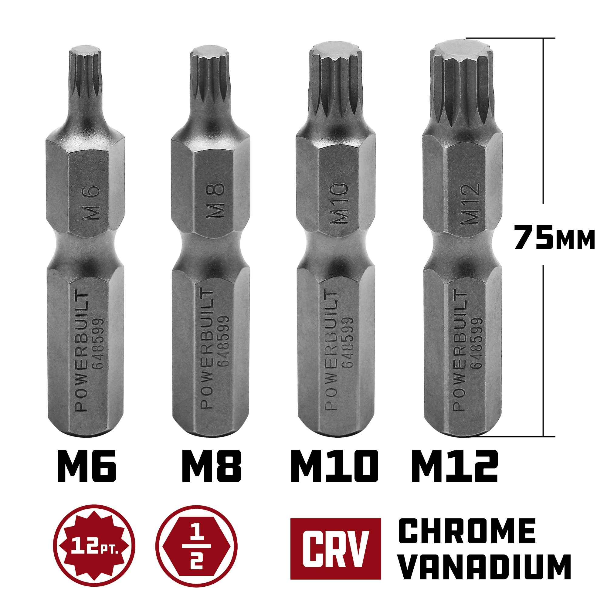 Powerbuilt 4 Pc. XZN Triple Square Spline Bit 12 Point Set, M6-M12 - 648599M 2 Powerbuilt 4 Pc. XZN Triple Square Spline Bit 12 Point Set, M6-M12 - 648599M - Image 2