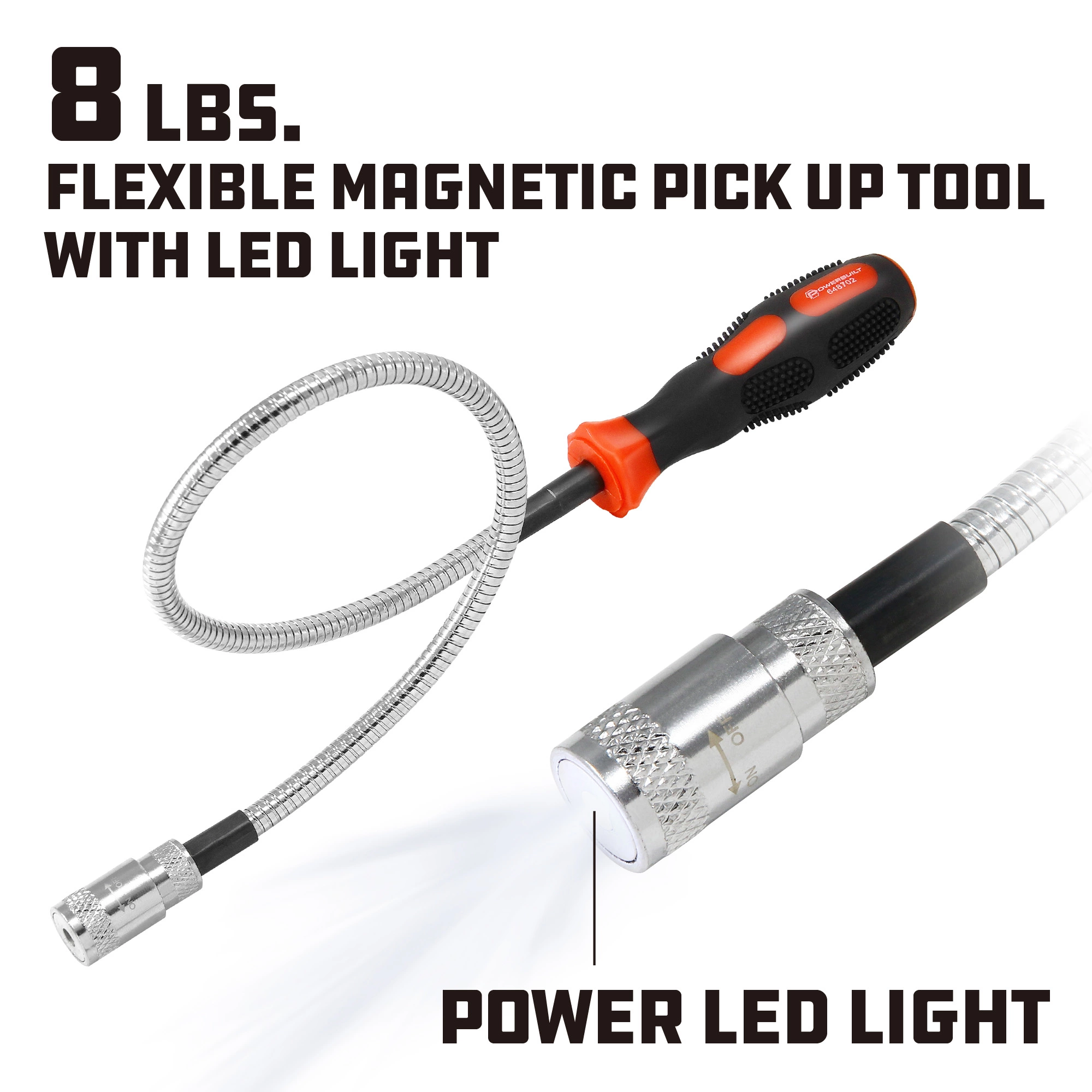Powerbuilt 8Lb Flexible Led Magnetic Pick Up Tool - 648702M 2 Powerbuilt 8Lb Flexible Led Magnetic Pick Up Tool - 648702M - Image 2