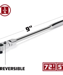 Powerbuilt 1/4 Inch Drive 72 Tooth Pro Tech 9 Inch Long Reach Flex Head Ratchet with Contour Handle - 649951 -Hot Sale Powerbuilt Shop 649951 02