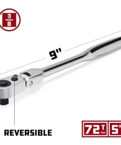 Powerbuilt 3/8 Inch Drive 72 Tooth Pro Tech 9 Inch Long Reach Flex Head Ratchet with Contour Handle - 649952 12 Powerbuilt 3/8 Inch Drive 72 Tooth Pro Tech 9 Inch Long Reach Flex Head Ratchet with Contour Handle - 649952 -Hot Sale Powerbuilt Shop 649952 02