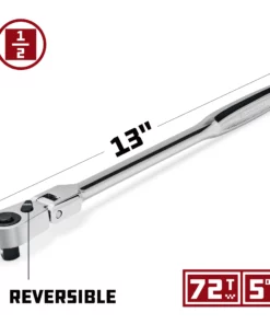 Powerbuilt 1/2 Inch Drive 72 Tooth Pro Tech 13 Inch Long Reach Flex Head Ratchet with Contour Handle - 649954 -Hot Sale Powerbuilt Shop 649954 02