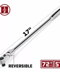 Powerbuilt 1/2 Inch Drive 72 Tooth Pro Tech 17 Inch Long Reach Flex Head Ratchet with Contour Handle - 649955 -Hot Sale Powerbuilt Shop 649955 02