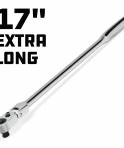 Powerbuilt 1/2 Inch Drive 72 Tooth Pro Tech 17 Inch Long Reach Flex Head Ratchet with Contour Handle - 649955 -Hot Sale Powerbuilt Shop 649955 03