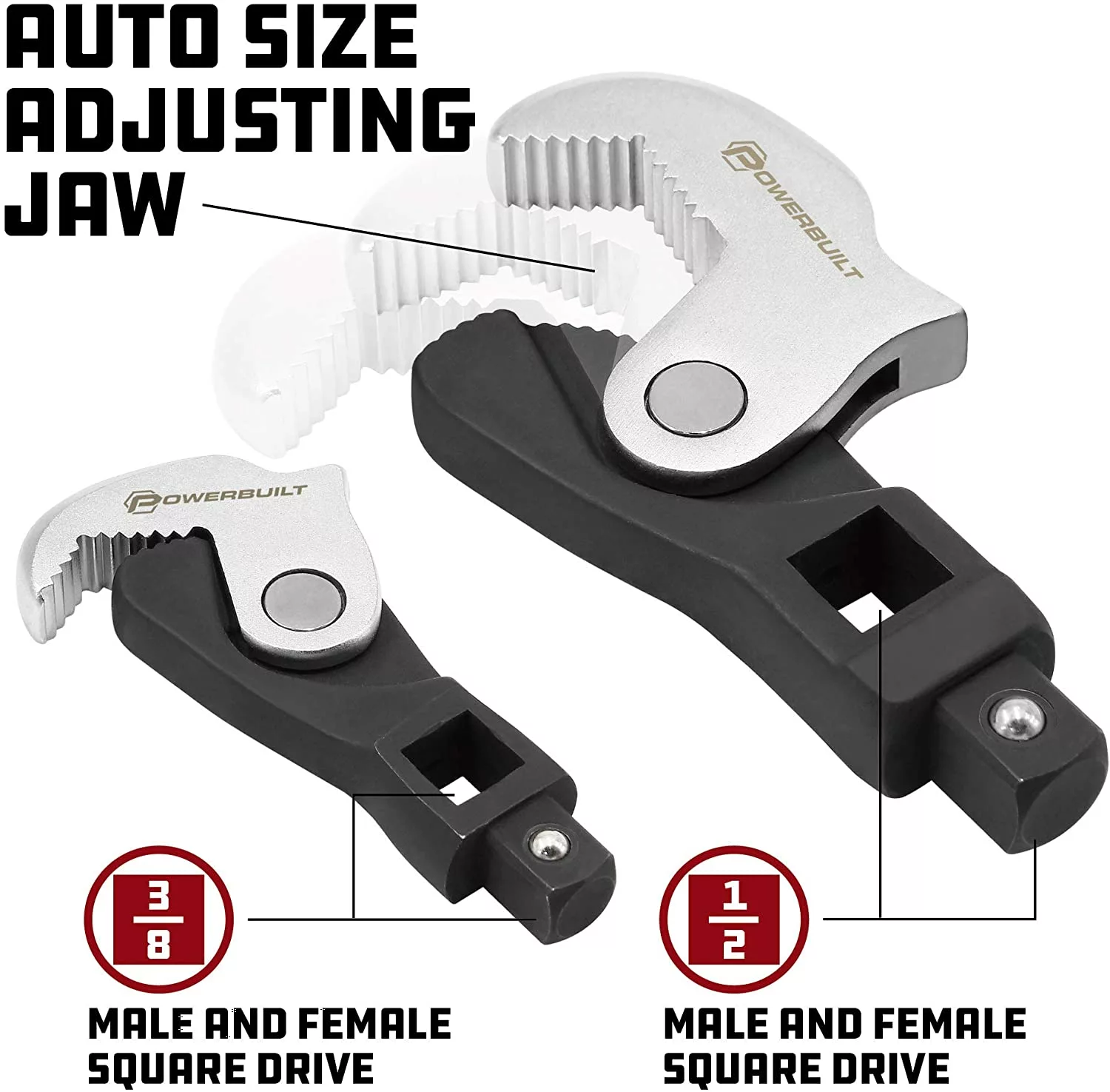 Powerbuilt 2 Piece Spring-Loaded Auto Size Adjusting Crowfoot Wrench Set, Universal Wrench , Multi-Size Wrench, Self-Adjusting Wrench, Pow 2 Powerbuilt 2 Piece Spring-Loaded Auto Size Adjusting Crowfoot Wrench Set, Universal Wrench , Multi-Size Wrench, Self-Adjusting Wrench, Pow - Image 2