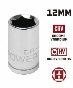 Powerbuilt 3/8 in. Drive x 12mm 6 Point Metric Socket 12mm - 940027 9 Powerbuilt 3/8 in. Drive x 12mm 6 Point Metric Socket 12mm - 940027 -Hot Sale Powerbuilt Shop 940027 12mm 012