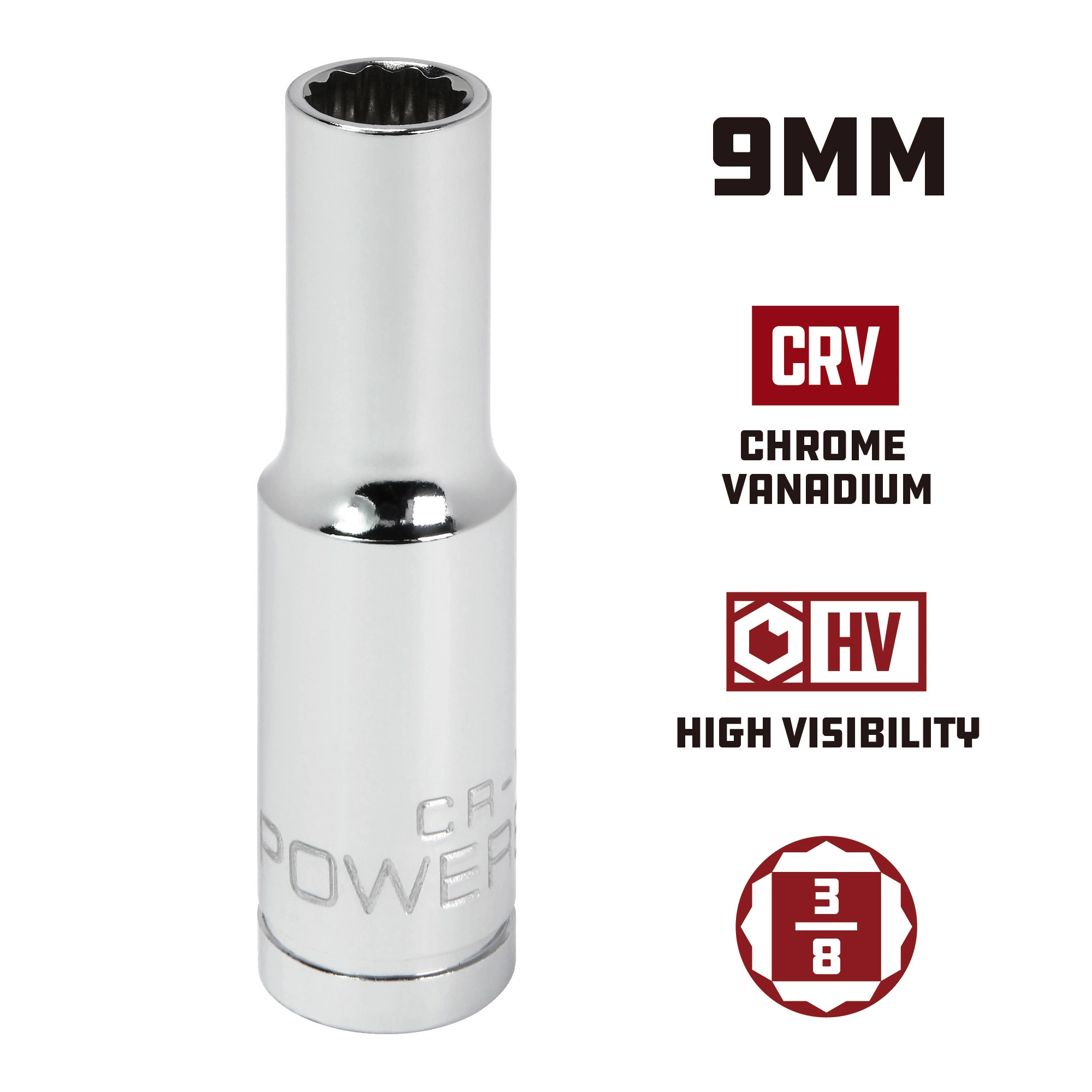 Powerbuilt 3/8 in. Drive x 9mm 12 Point Metric Deep Socket - 940059 5 Powerbuilt 3/8 in. Drive x 9mm 12 Point Metric Deep Socket - 940059 - Image 5