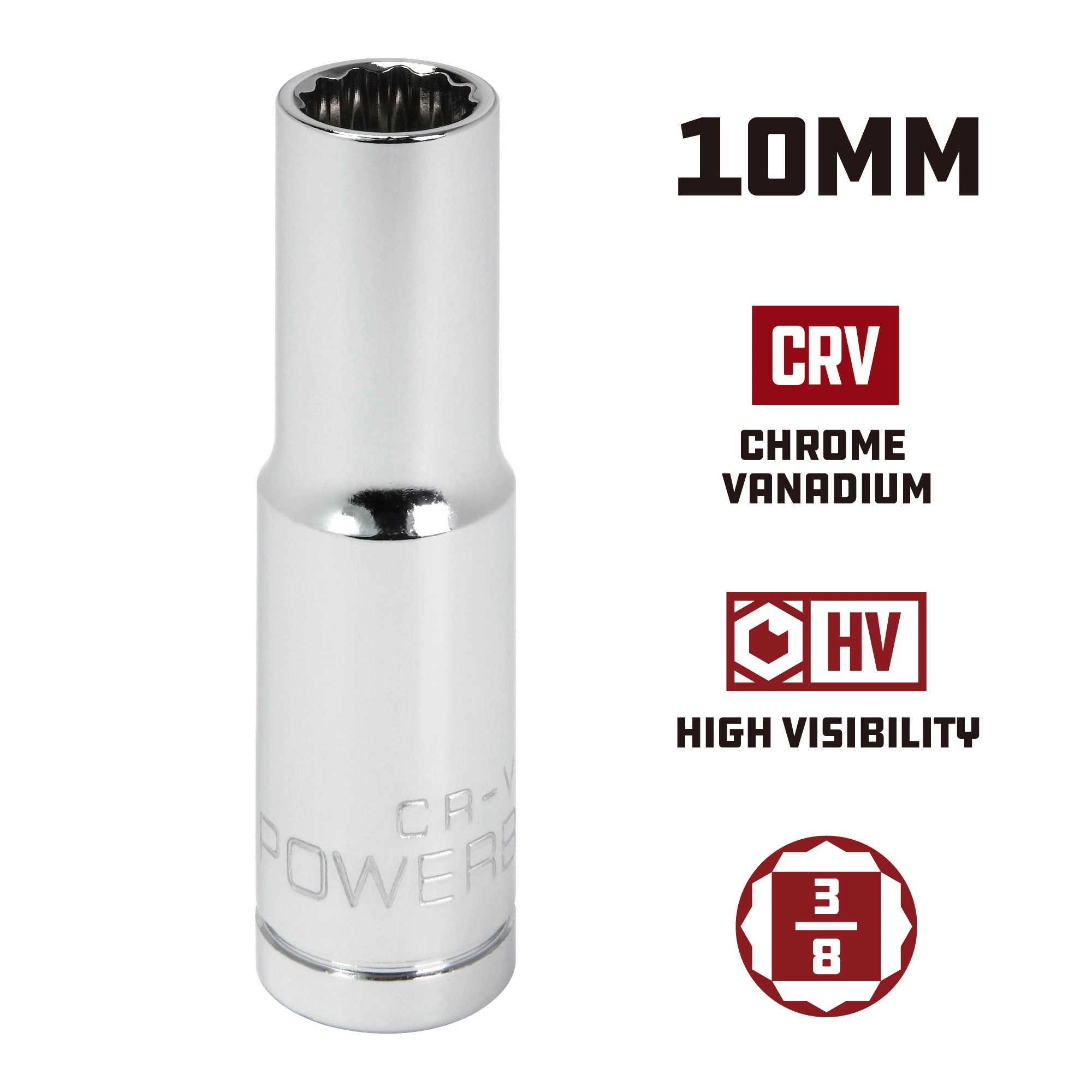 Powerbuilt 3/8 in. Drive x 10mm 12 Point Metric Deep Socket - 940060 5 Powerbuilt 3/8 in. Drive x 10mm 12 Point Metric Deep Socket - 940060 - Image 5